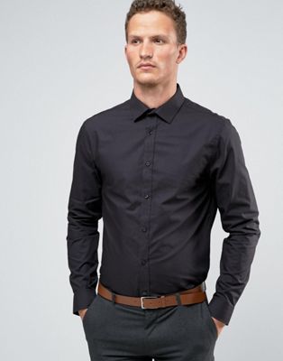 River Island Smart Poplin Shirt In Black In Slim Fit