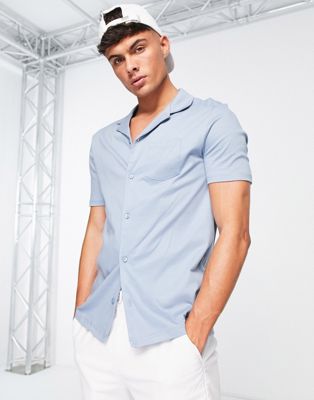 River Island smart short sleeve button through shirt in light blue