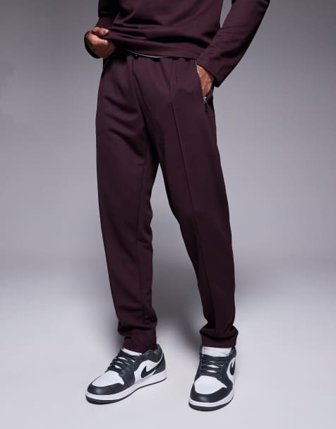 River Island smart slim trackies in dark red - view 1