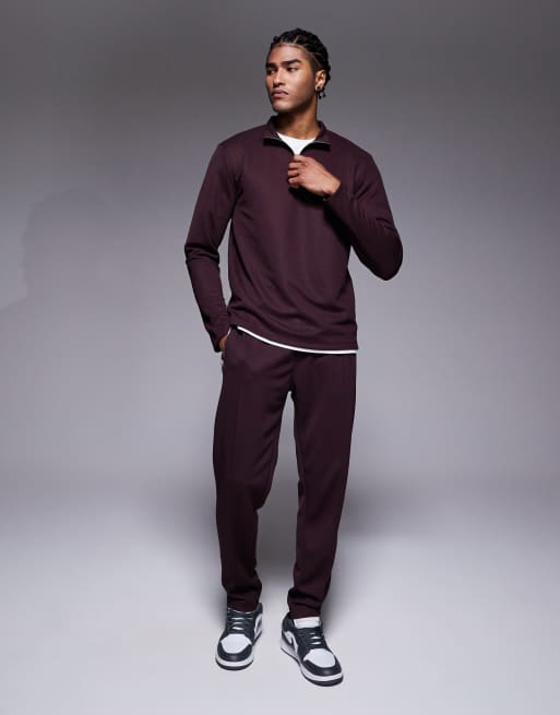 River Island smart slim trackies in dark red, 2 of 5