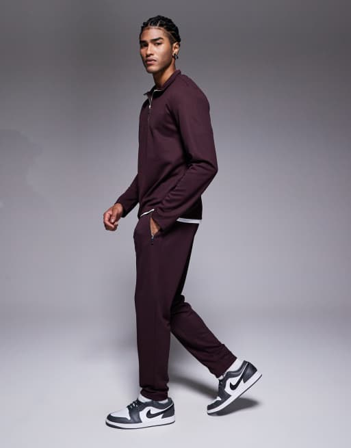 River Island smart slim trackies in dark red, 3 of 5