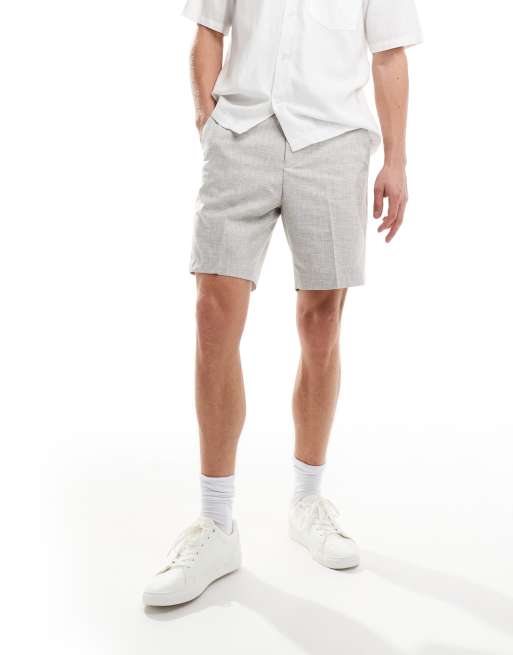 River Island smart textured shorts in light grey 