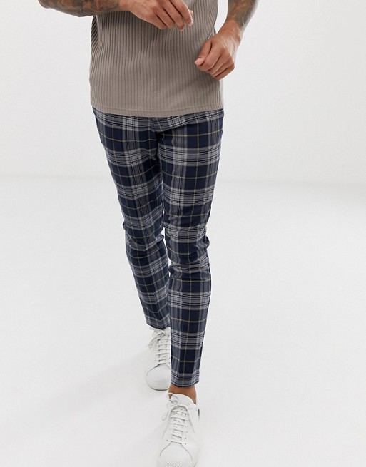 River Island smart trousers in blue and yellow check