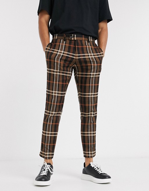River Island smart trousers in brown check | ASOS