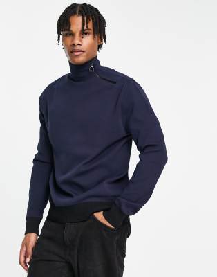 River Island smart zip up jumper in navy