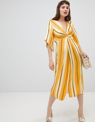 yellow striped midi dress