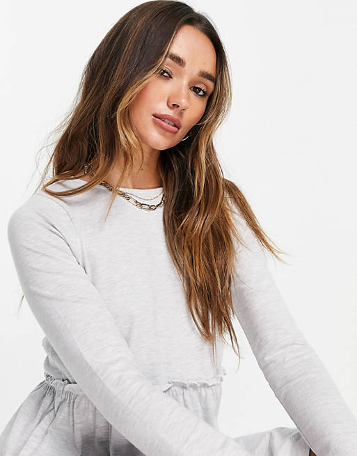  River Island smock tiered t-shirt dress in grey 