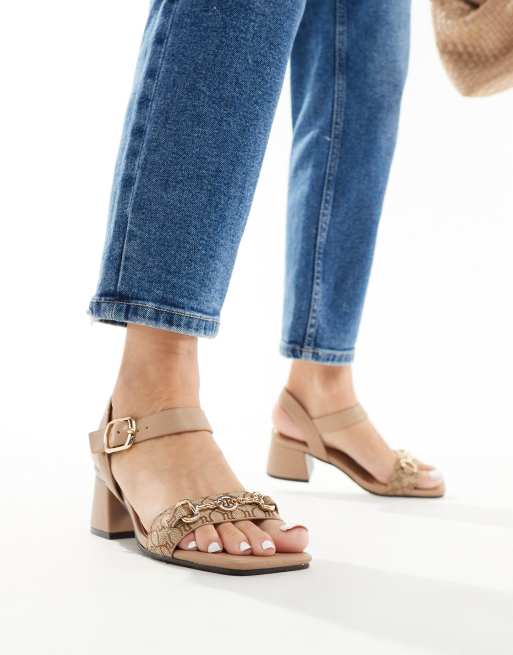 River Island snaffle block heeled sandals in beige