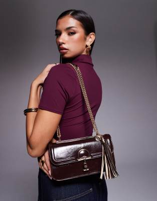 River Island Snaffle Tassel Detail Shoulder Bag In Brown