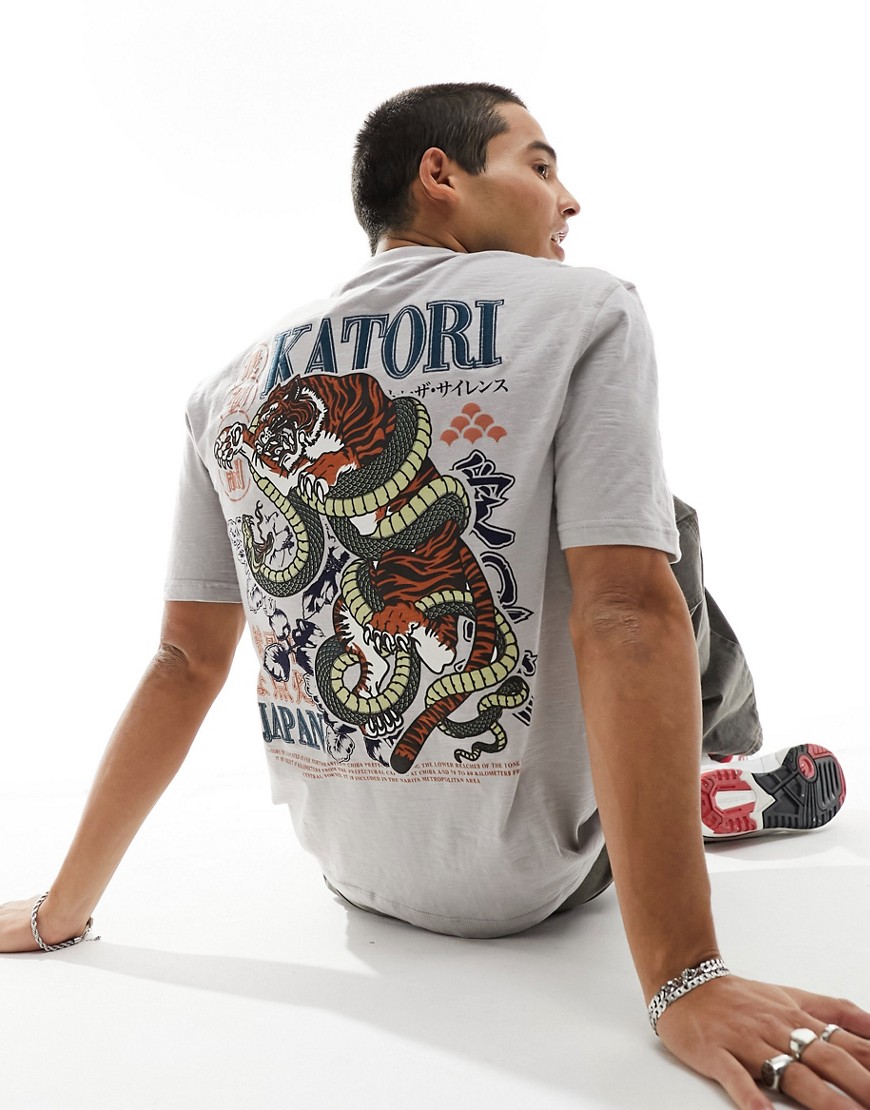 River Island snake back print t-shirt in light grey