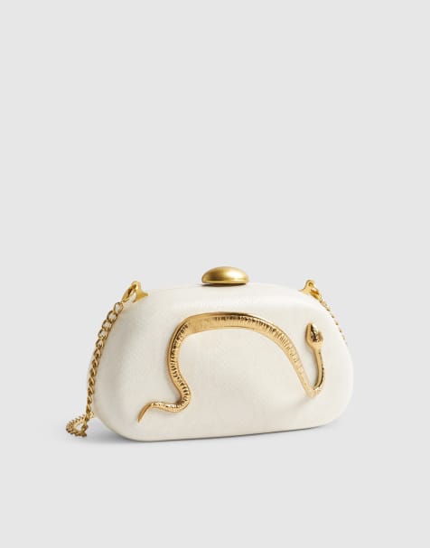 River Island Snake clutch bag in cream - view 1