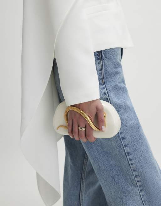 River Island Snake clutch bag in cream, 2 of 4