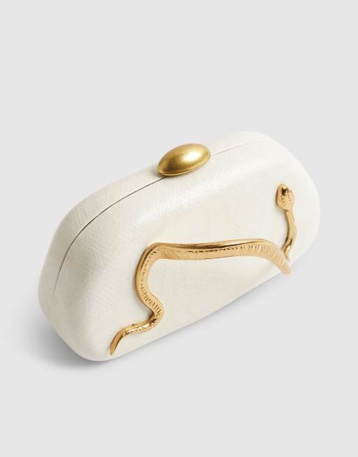 River Island Snake clutch bag in cream, 3 of 4