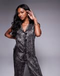 [River Island] River Island snake plisse waistcoat in black (part of a set) S BLACK