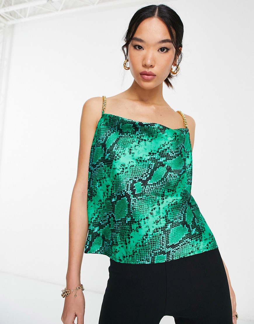 River Island snake print chain strap cami top in green