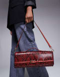 [River Island] River Island snake print east west clutch bag in red One Size RED