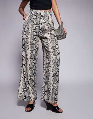 River Island Snake Print Flare Pants In White