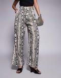 [River Island] River Island snake print flare pants in cream-White 16 CREAM