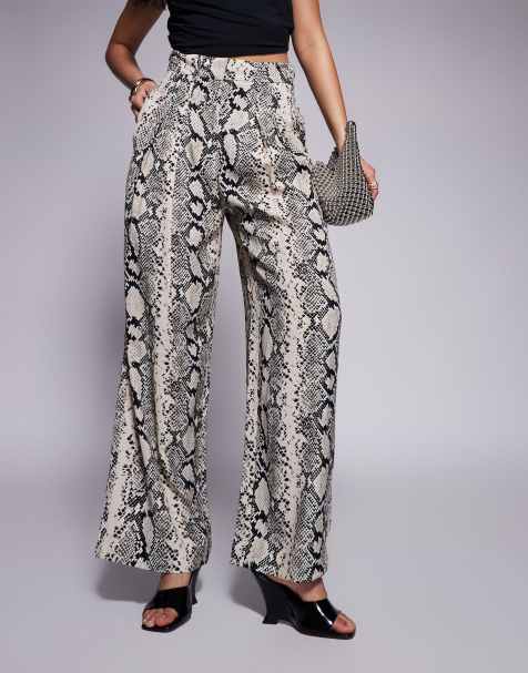 River Island snake print flare trouser in cream - view 1