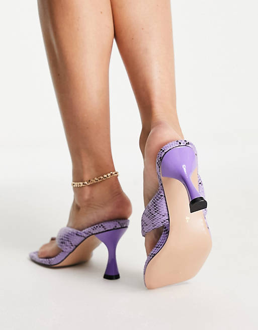 Women Heels/River Island snake print heeled mule sandal in purple 