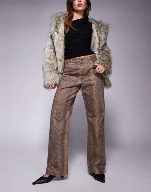 River Island snake print jeans in brown