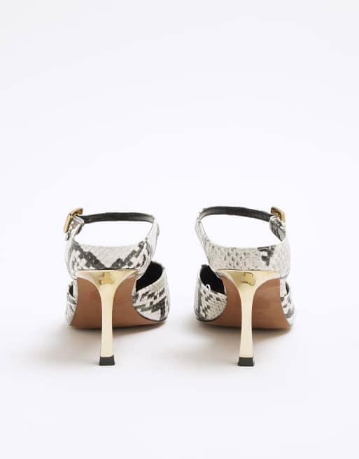River Island Snake print pointed court shoes in grey light ASOS