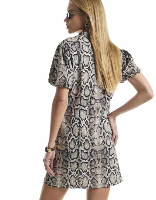 River Island Snake print puff sleeve mini dress in cream, 4 of 4