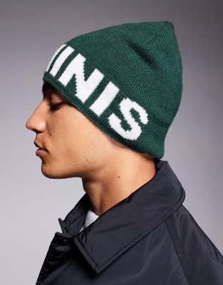 River Island Soccer Graphic Beanie In Green