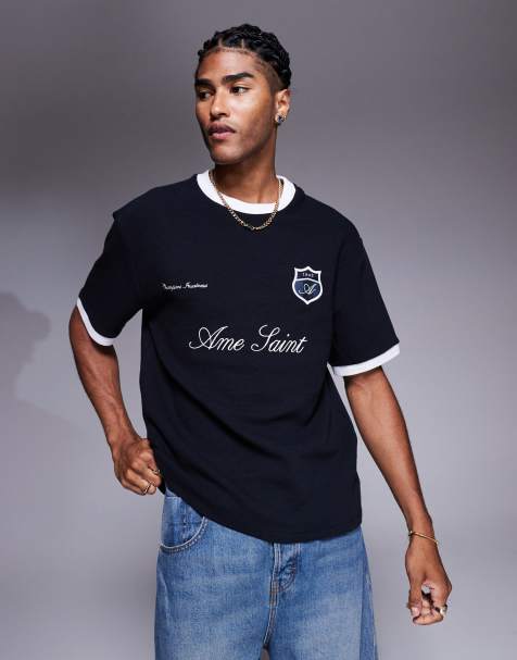 River Island soccer ringer t-shirt in navy - view 1
