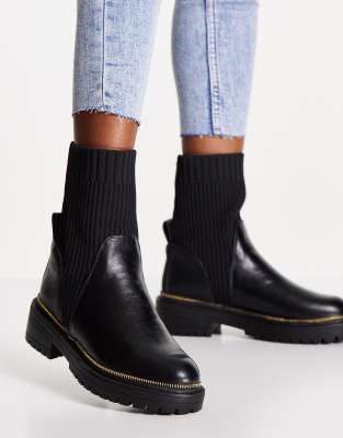 River Island Sock Boots in Schwarz mit dicker Sohle und Absatz ASOS