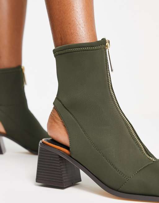 River Island – Sockenstiefel in Khaki mit offener Zehenpartie und Absatz, 3 von 4