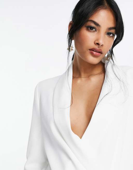River Island soft belted blazer in white (part of a set), 3 of 4