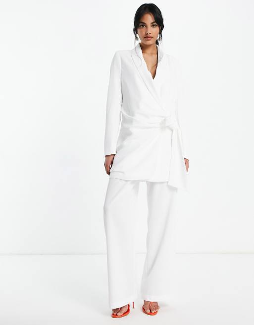 River Island soft belted blazer in white (part of a set), 4 of 4