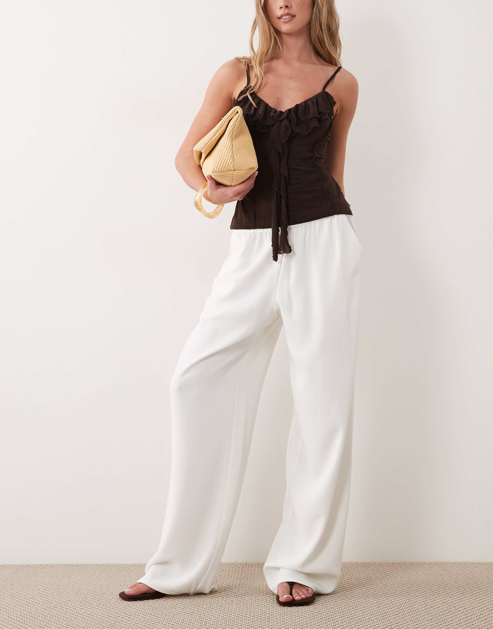 river island soft crepe wide leg pants beige
