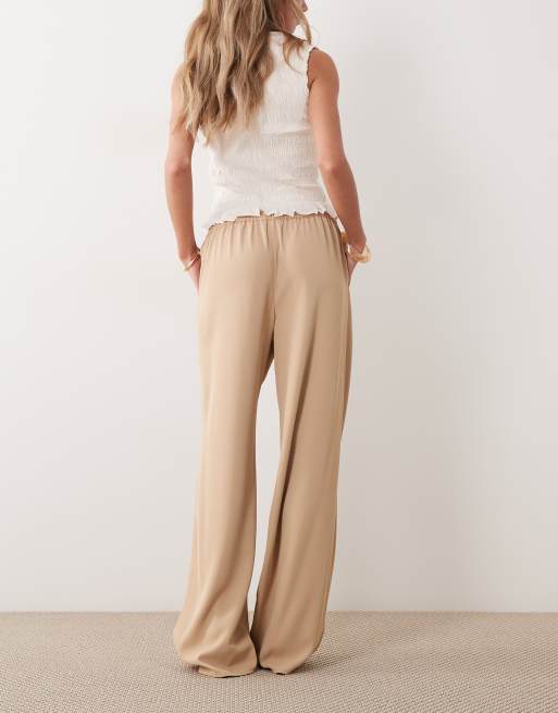 River Island soft crepe wide leg trouser with elasticated waist in brown, 4 of 5