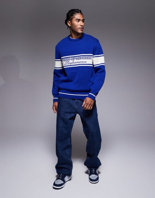 River Island soft knit graphic jumper in bright blue, 2 of 5