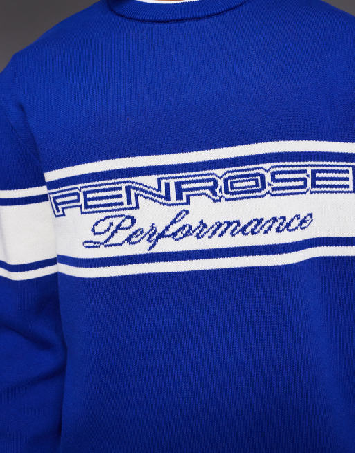 River Island soft knit graphic jumper in bright blue, 5 of 5
