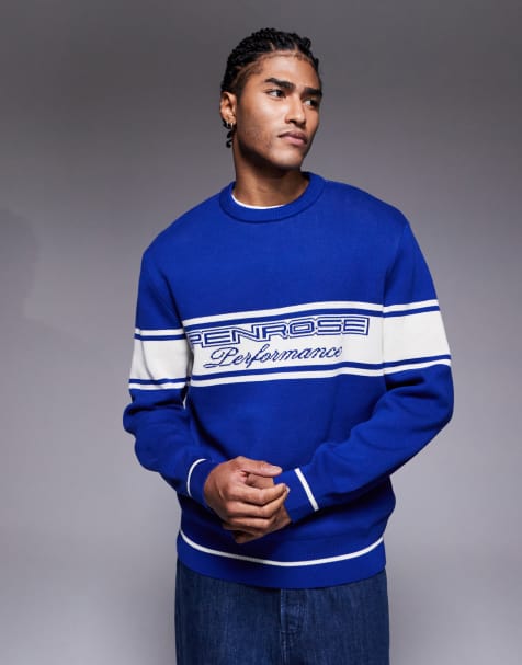 River Island soft knit graphic sweater in bright blue - view 1