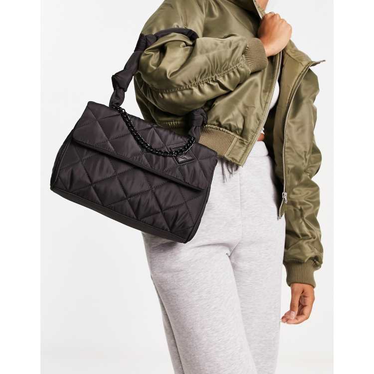 River Island soft quilt knot shoulder bag in black