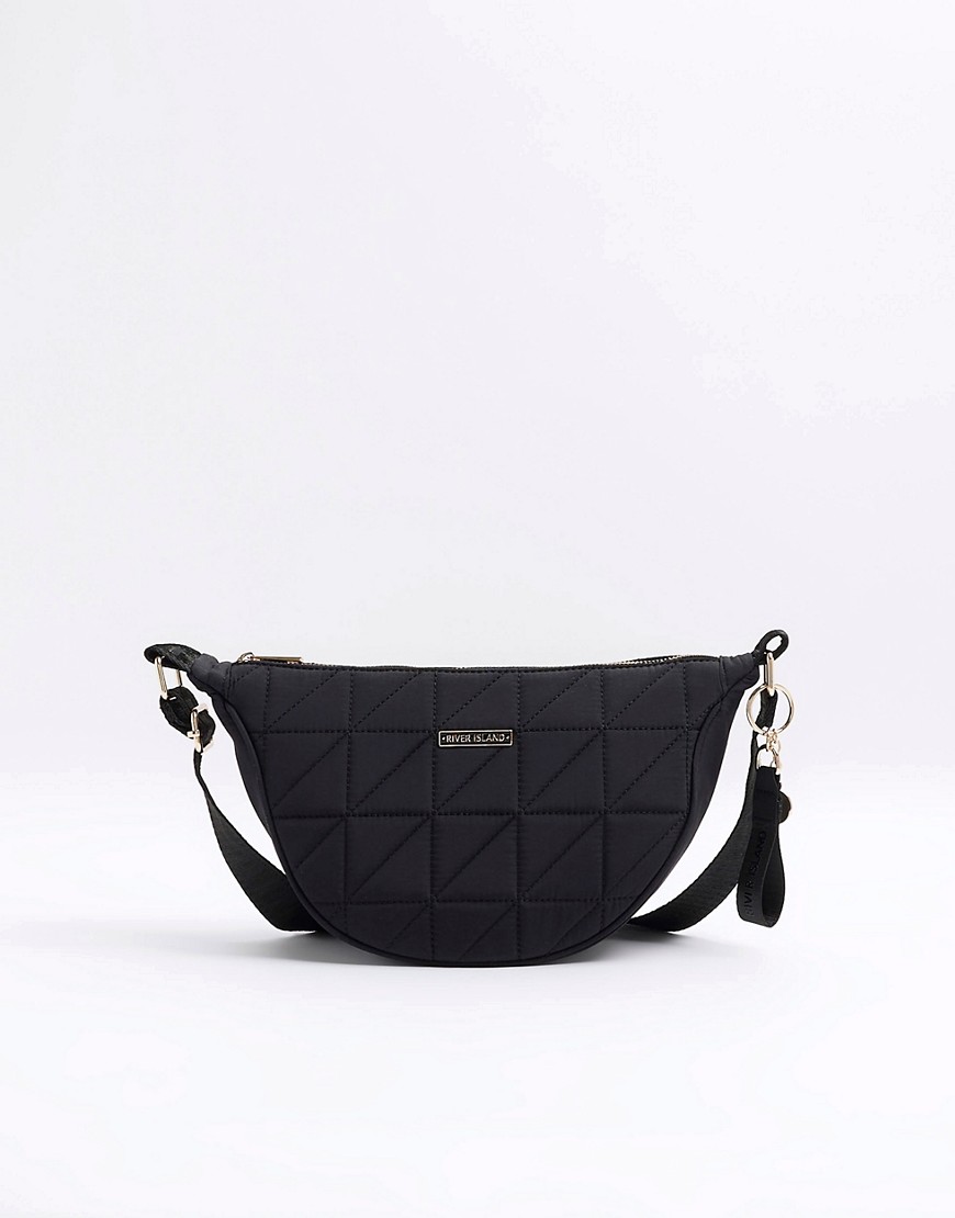 River Island Soft quilted cross body bag in black