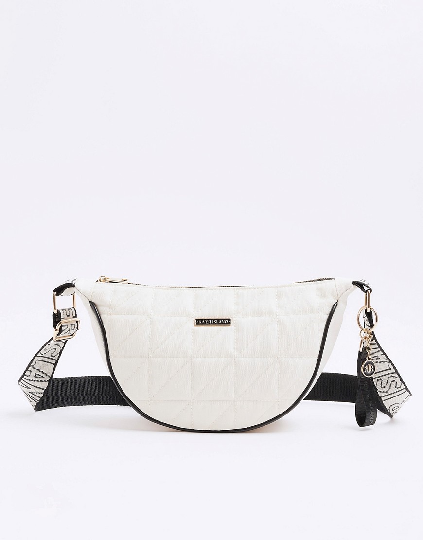 River Island Soft quilted cross body bag in cream-White