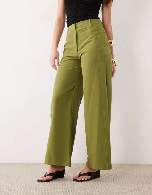 River Island soft tailored wide leg pants in khaki, 2 of 5
