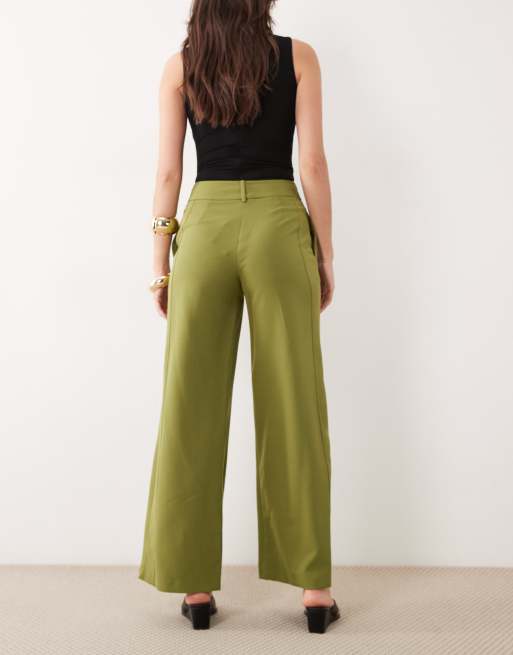 River Island soft tailored wide leg pants in khaki, 5 of 5