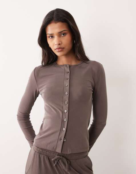 River Island soft touch cardigan in dark brown - part of a set - view 1