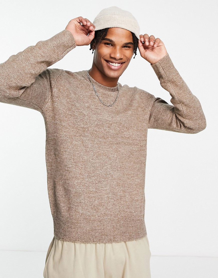 River Island soft touch crew neck sweater in stone-Neutral
