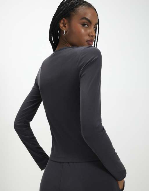 River Island Soft touch long sleeve top in grey , 4 of 4