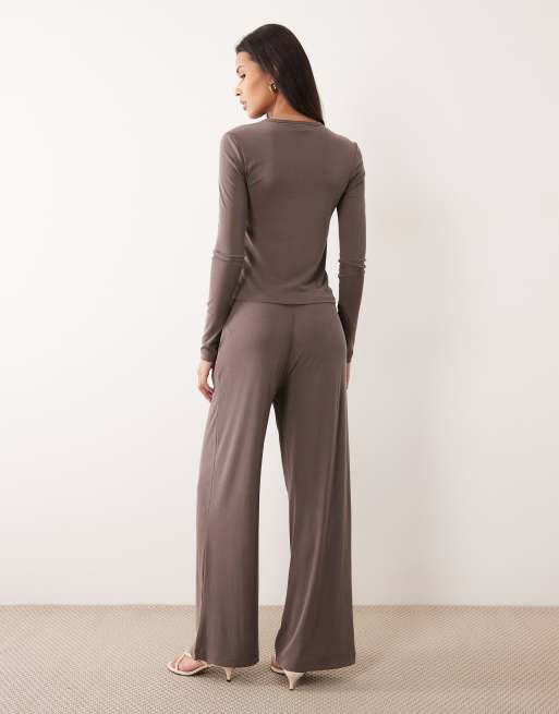 River Island soft touch pants in dark brown, 5 of 5
