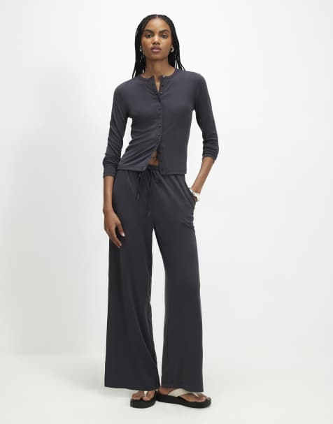 River Island Soft touch wide leg trousers in grey - view 1