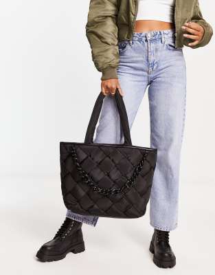 River Island Woven Leather Shoulder Bag in Black