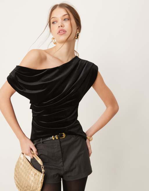 River Island - Sort asymmetrisk top i velour